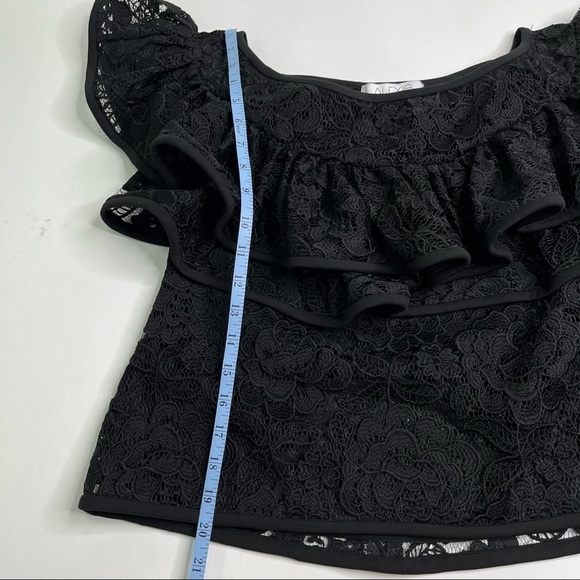 Alexis Crista Ruffled Off-the-Shoulder Black Embroidered Thick Lace Dressy Top - Picture 15 of 15